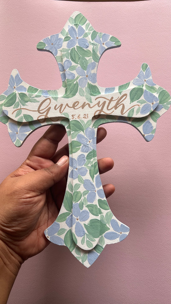 Personalized Wooden Cross Keepsake with Child's Name and Date of Birth
