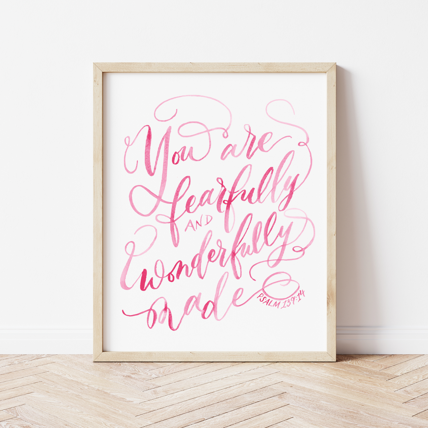 You Are Fearfully and Wonderfully Made (Psalm 139:14)  Pink Watercolor Nursery Art Print