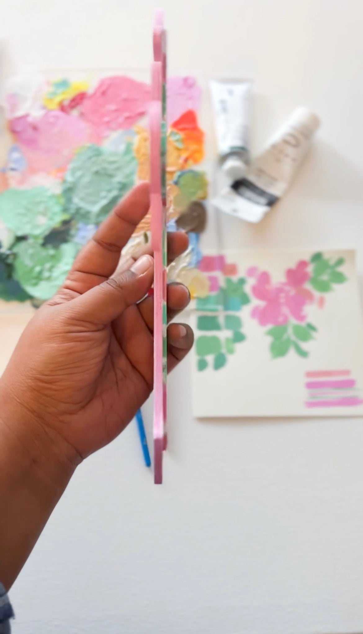 Pink Hand Painted Cross - Floral + Striped Patterns