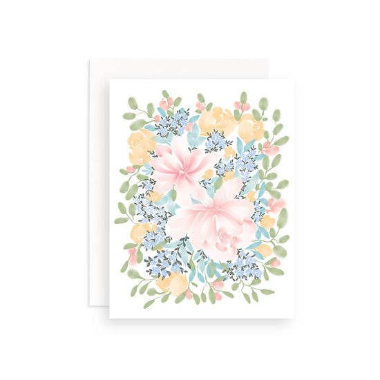 Pinks, Blues & Coral All Over Floral Watercolor Card