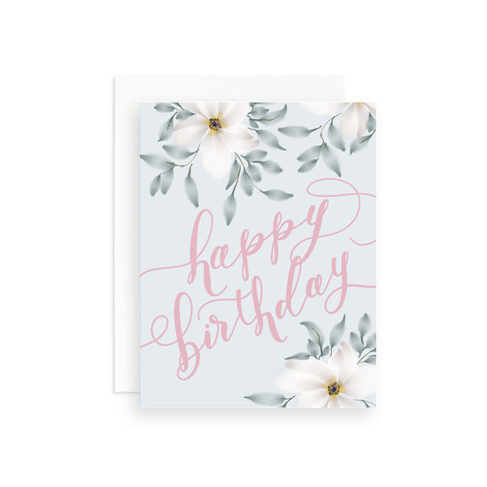 Blue, White & Pink Floral Birthday Greeting Card