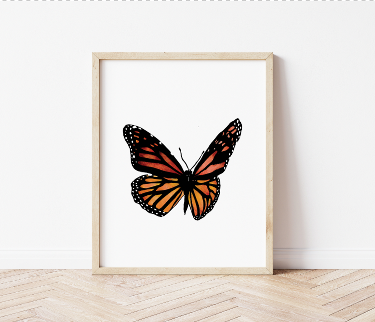 Monarch Butterfly 3 Watercolor Wall Art Print, Monarch Butterfly Art