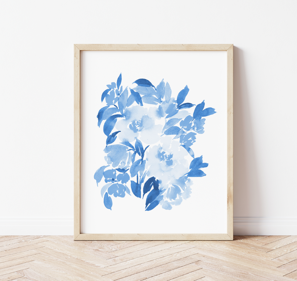 Cerulean Blue Monochrome Abstract Bouquet Art Print