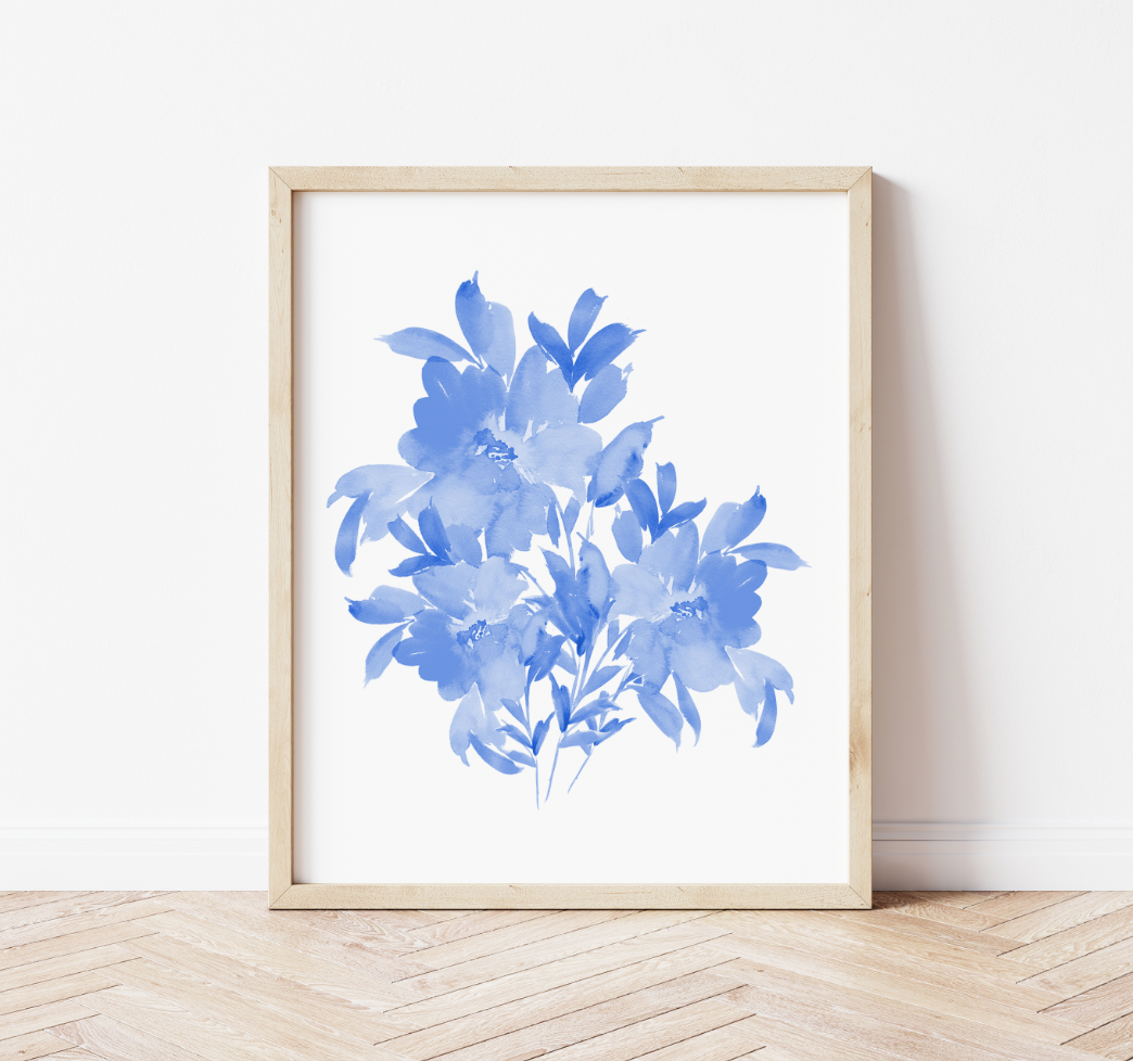 Load image into Gallery viewer, Ultramarine Blue Monochrome Abstract Bouquet Art Print
