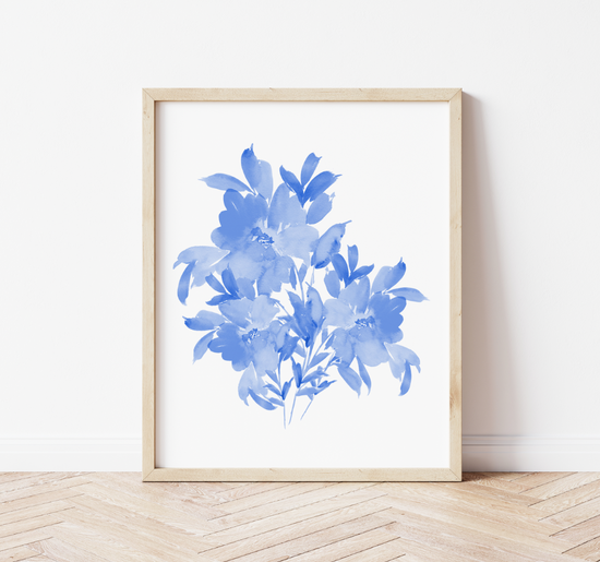 Load image into Gallery viewer, Ultramarine Blue Monochrome Abstract Bouquet Art Print
