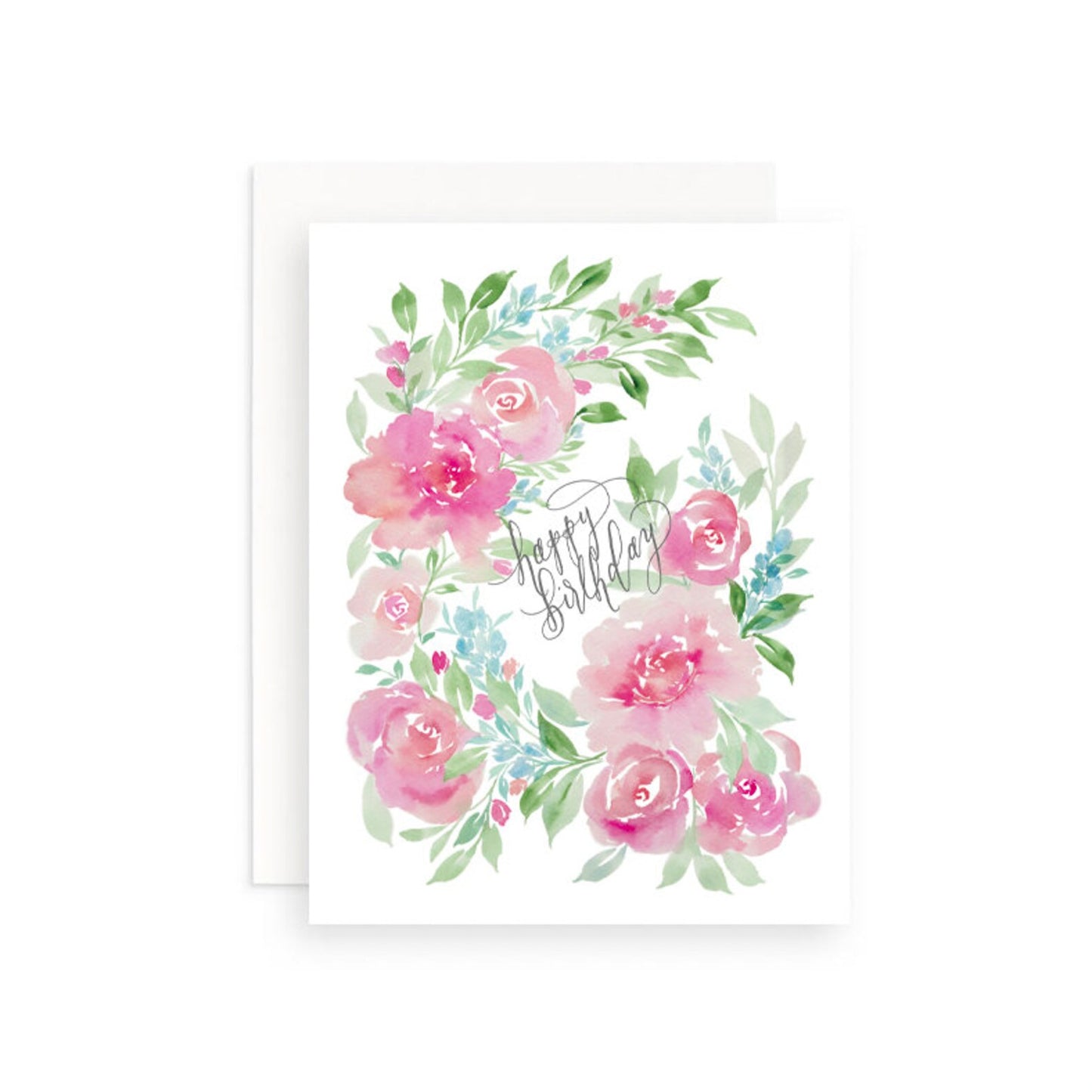Pink Flowers Wreath Birthday Card